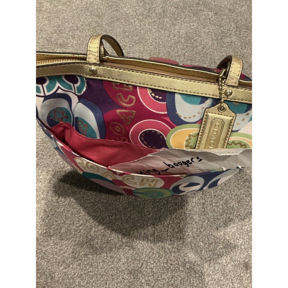 VINTAGE Multicolored Coach Purse Over the Shoulder Bag Y2K Pink & Gold - Picture 5 of 16